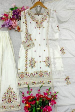 Pure Cinon Silk With Heavy Embroidery