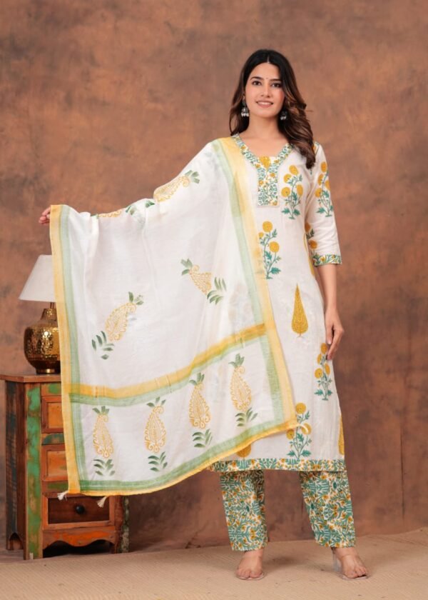 Cotton straight kurti,pant, dupatta sets - Image 3