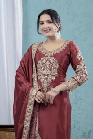 Heavy Chinnon Silk With Heavy Embroidery