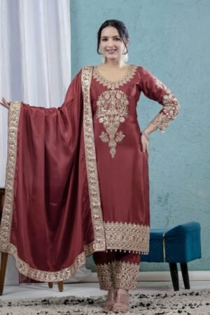 Heavy Chinnon Silk With Heavy Embroidery