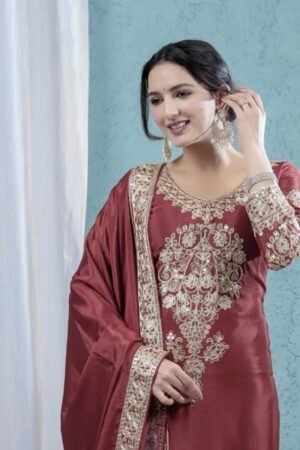 Heavy Chinnon Silk With Heavy Embroidery